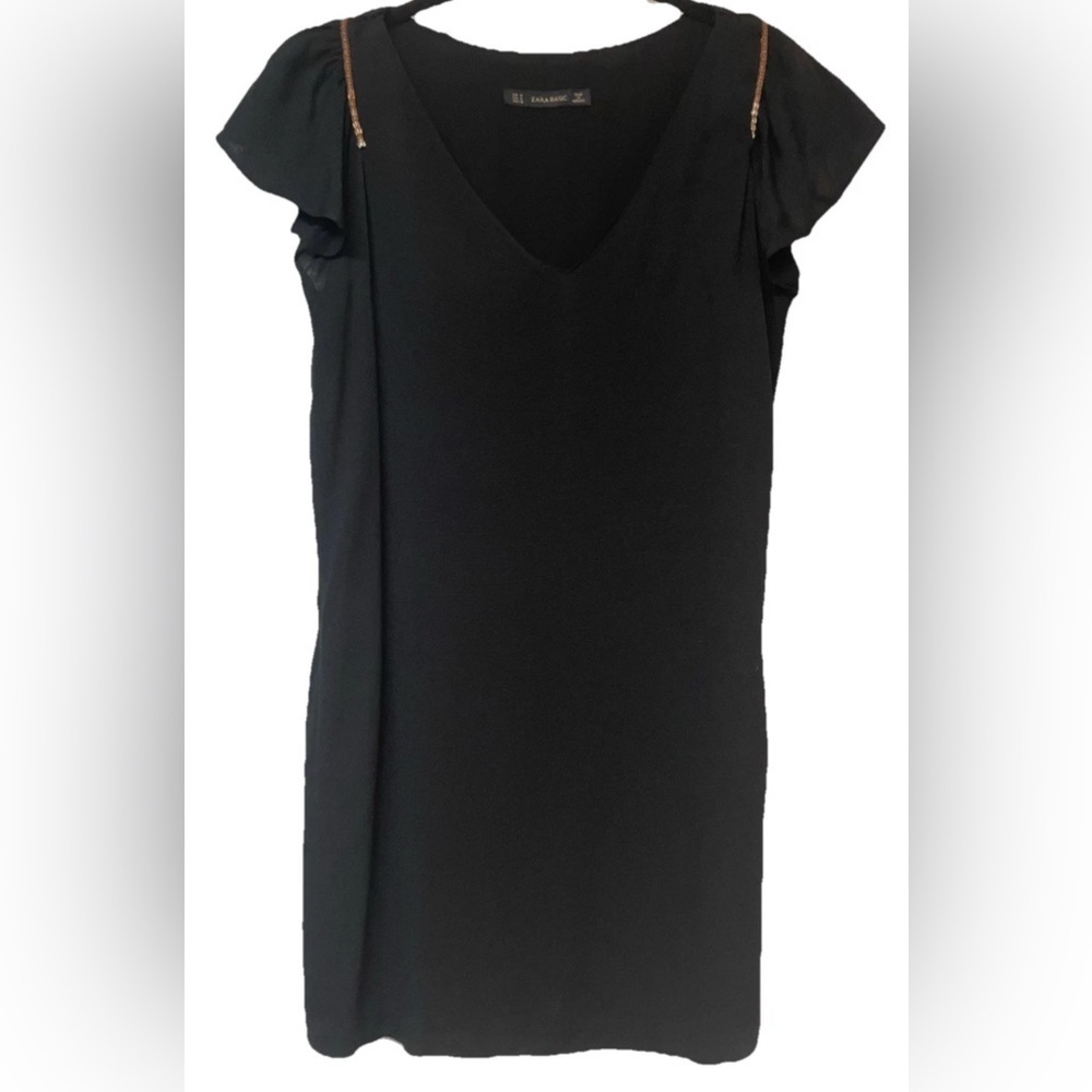 Zara Black Mini Dress with Gold Accents